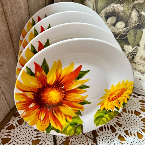Royal Norfolk Sunflower Dinner Plates - Set of 4 - Stoneware Dinner Plates - Picture 4 of 7